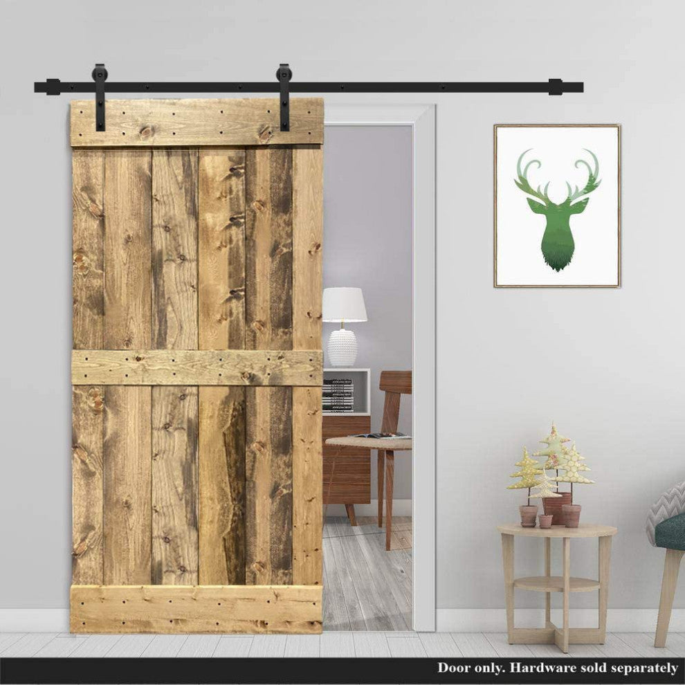 Stained Solid Pine Wood Sliding Barn Door, Weather Oak, 42"x84", Mid-Bar