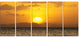 Yellow Sunset and Brown Ocean, Seashore Canvas Print, 60"x28", 5 Panels