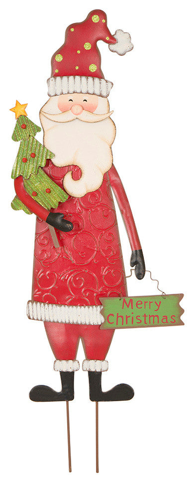 Iron Santa Yard Stake, Standing Decor Or Wall Decor