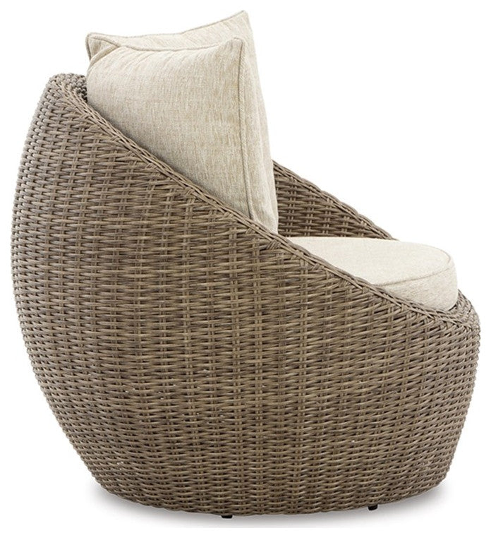 Ashley Furniture Danson Outdoor Fabric Swivel Lounge in Dark Brown (Set of 2)