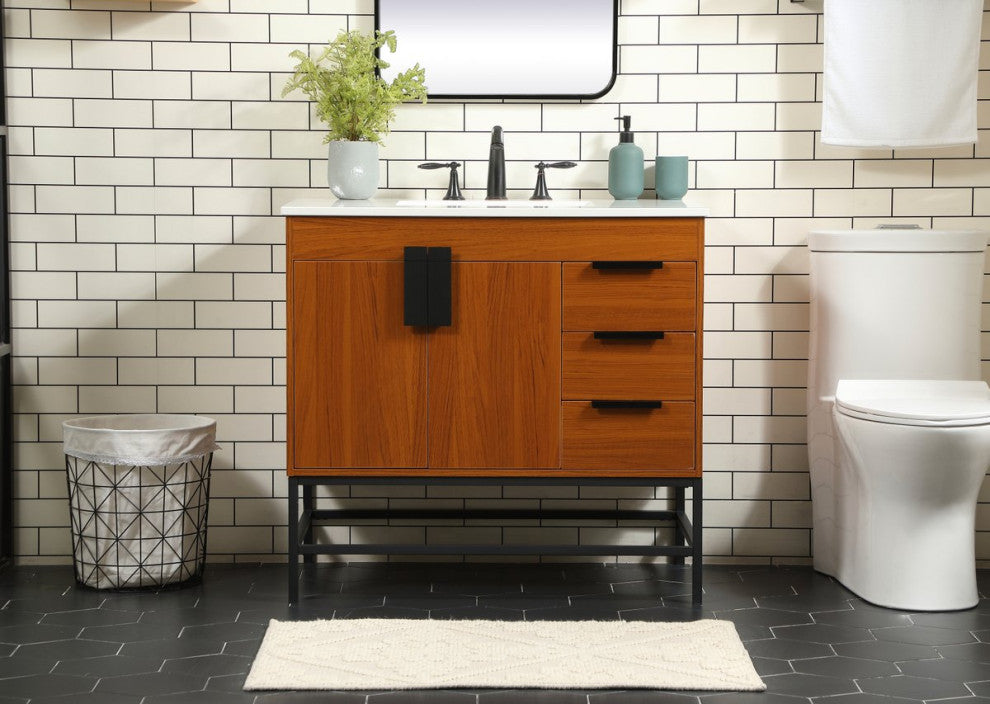 Home Living 22" Modern Teak-Light Bathroom Vanity