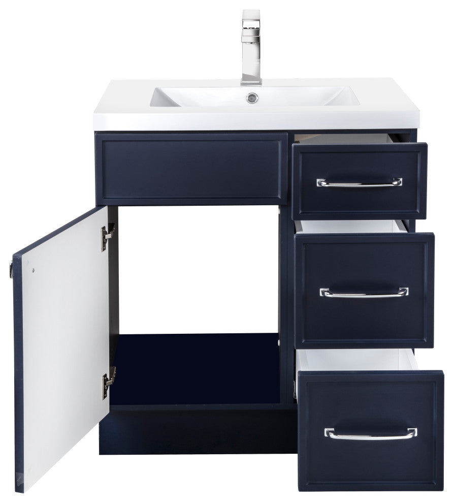 Manhattan Vanity, 1-Door 3-Drawer, Blue, 30", Single Bowl