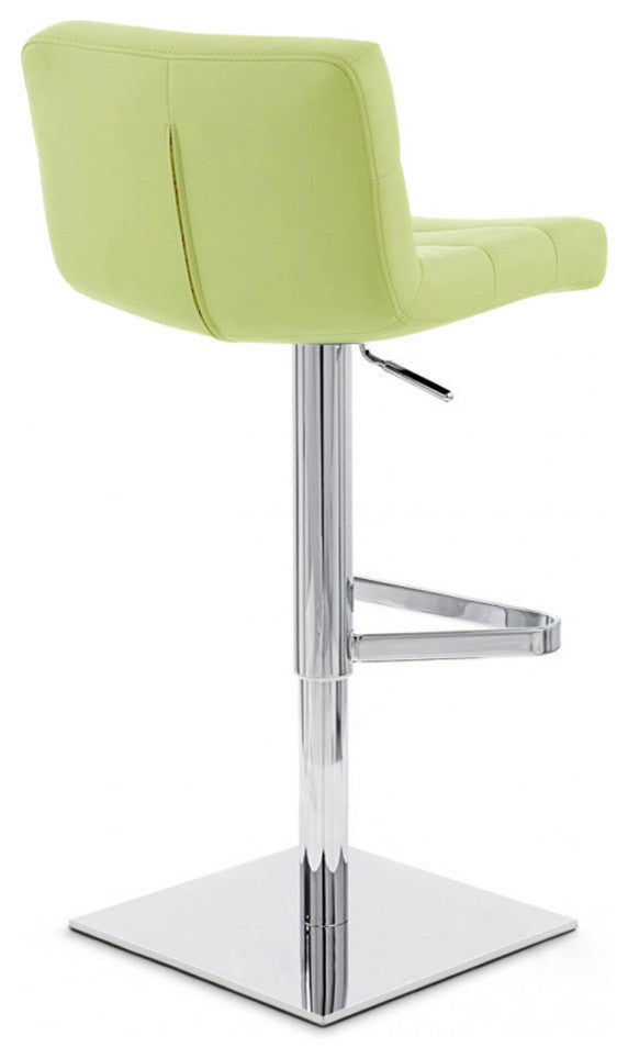 Modern Lattice Bar Stool Lime Green Leatherette Polished Chrome Adjustable Base