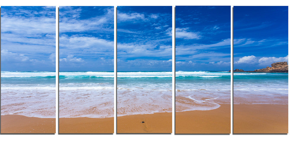 "Serene Atlantic Seashore Portugal" Seashore Canvas Wall Art, 5 Panels, 60"x28"