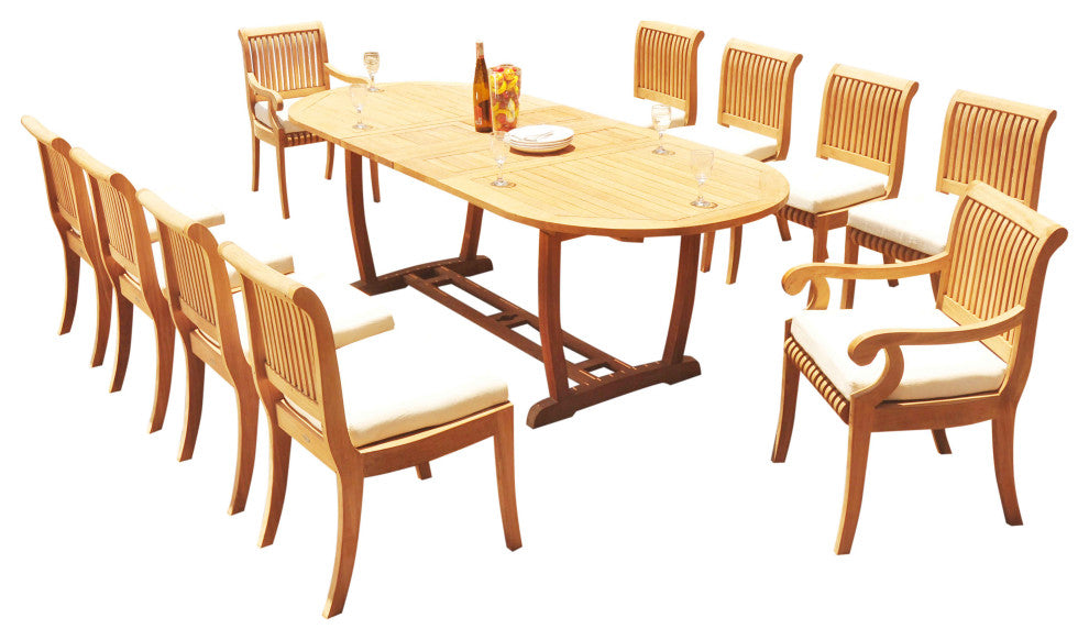 11-Piece Outdoor Teak Dining Patio Set: 94" Masc Oval Extn Table, 10 Giva Chairs