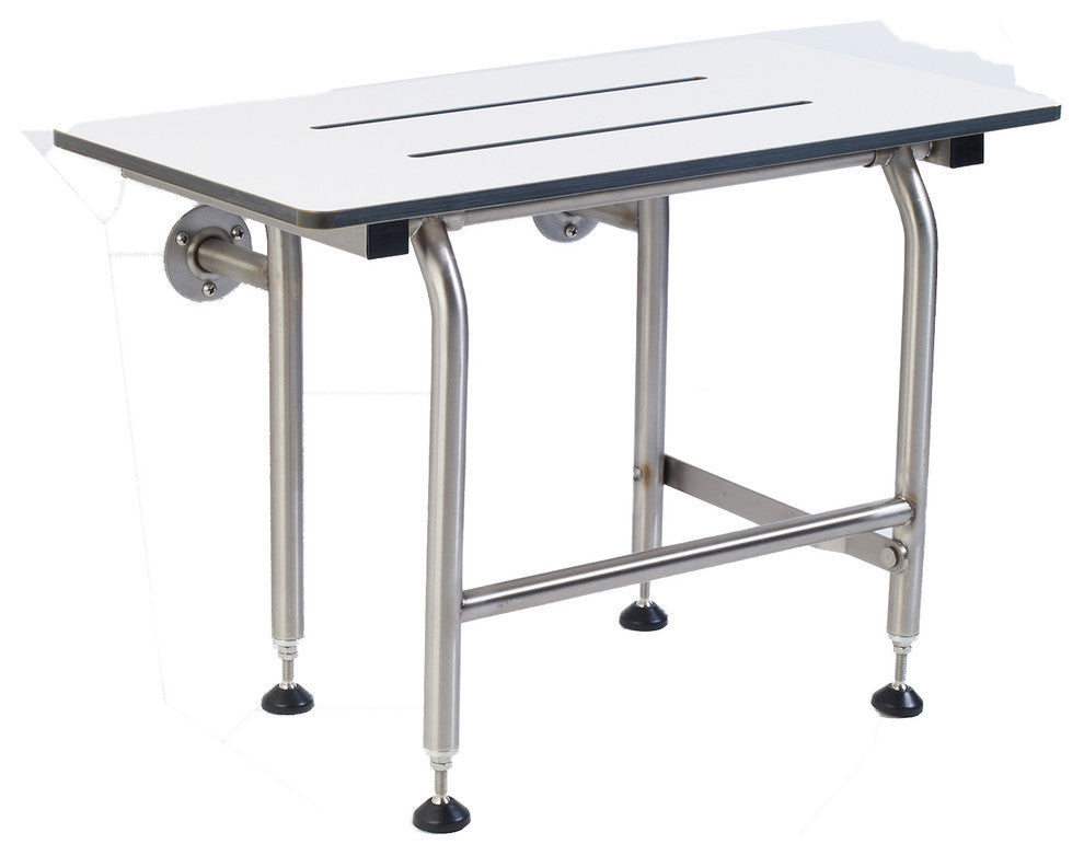 Rectangular Folding Shower Seat, Phenolic, White, 28 Inch, Legs