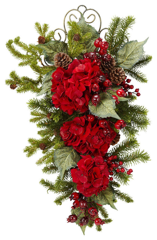 27" Christmas Hydrangea Teardrop