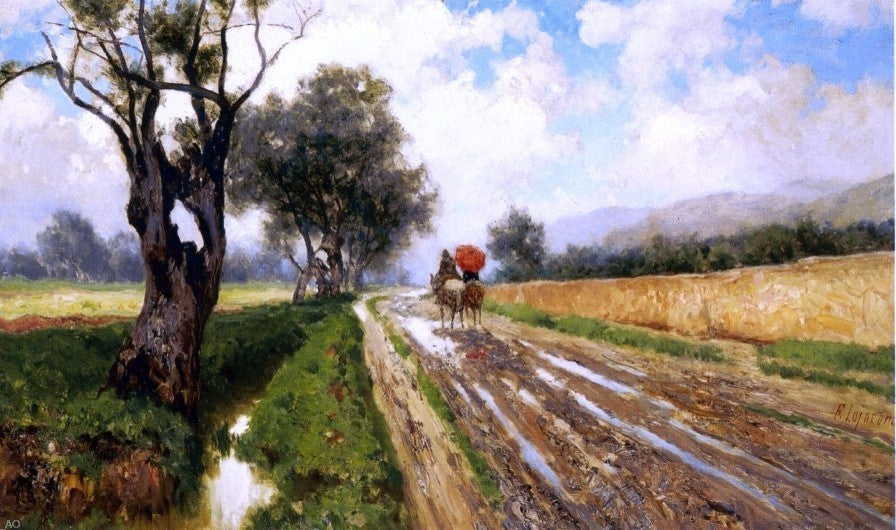 Francesco Lojacono Country Road With Figure Premium Canvas Print