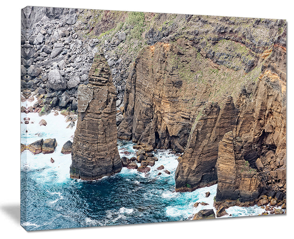 "Heave Rocks in Azores Beach" Seashore Canvas Art, 20"x12"