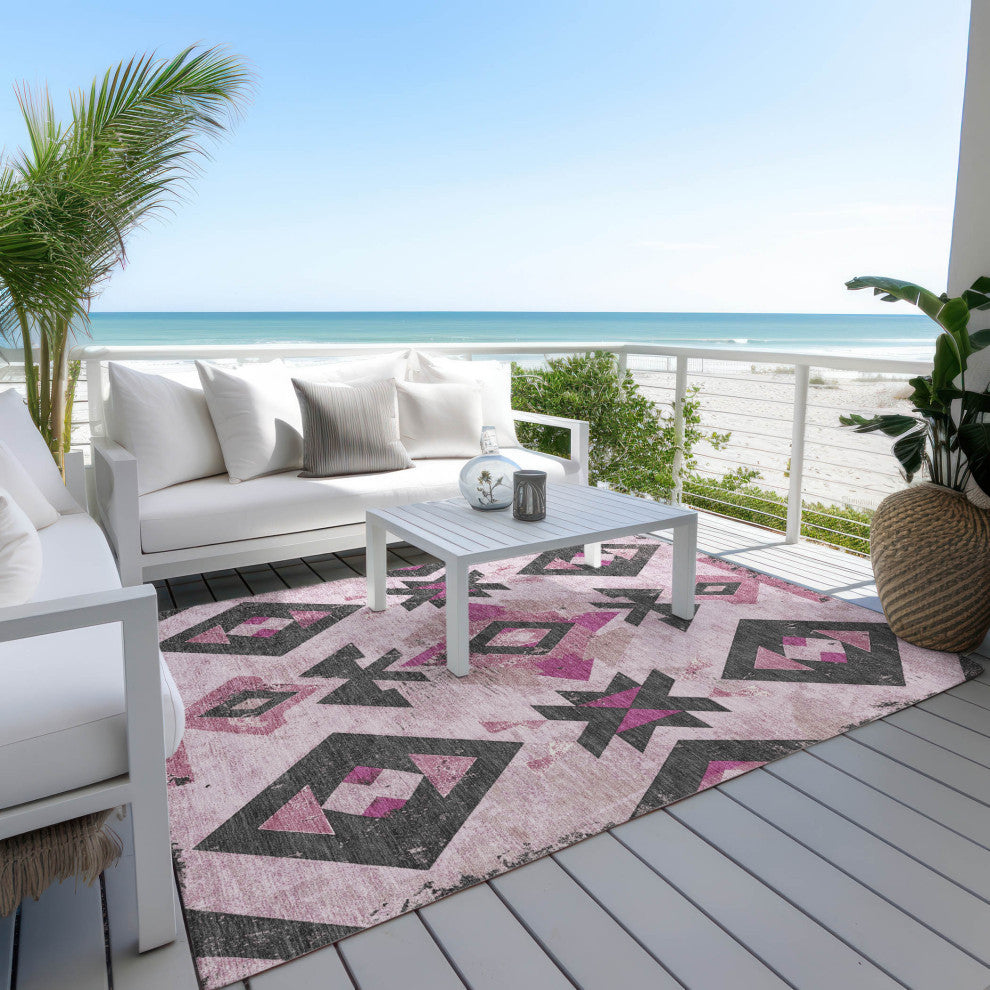 Machine Washable Indoor/Outdoor Chantille ACN1882 Pink 9' x 12' Rug