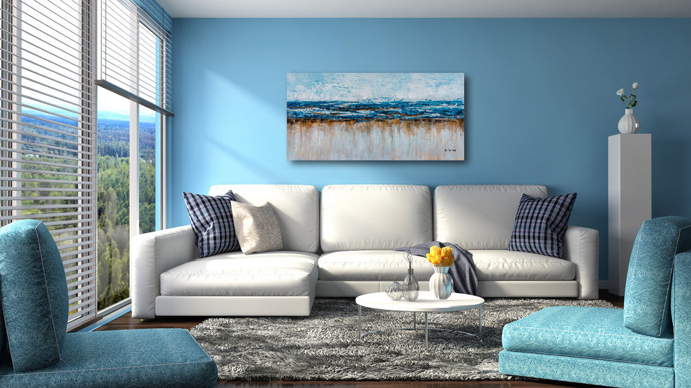 Hand Painted "Abstract Ocean Beach" Canvas original Artwork; Fine Modern Art