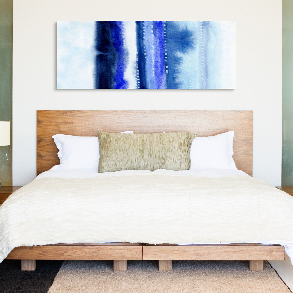 "Shorebreak Abstract B" Blue Abstract Wall Art Tempered Glass Wall Art 63" x 24"