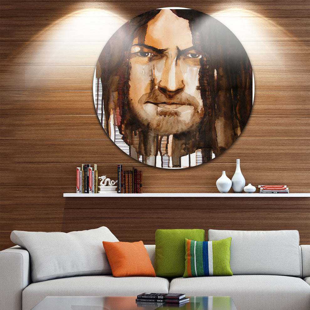 Illustrated Handsome Guy, Portrait Digital Art Disc Metal Wall Art, 36"