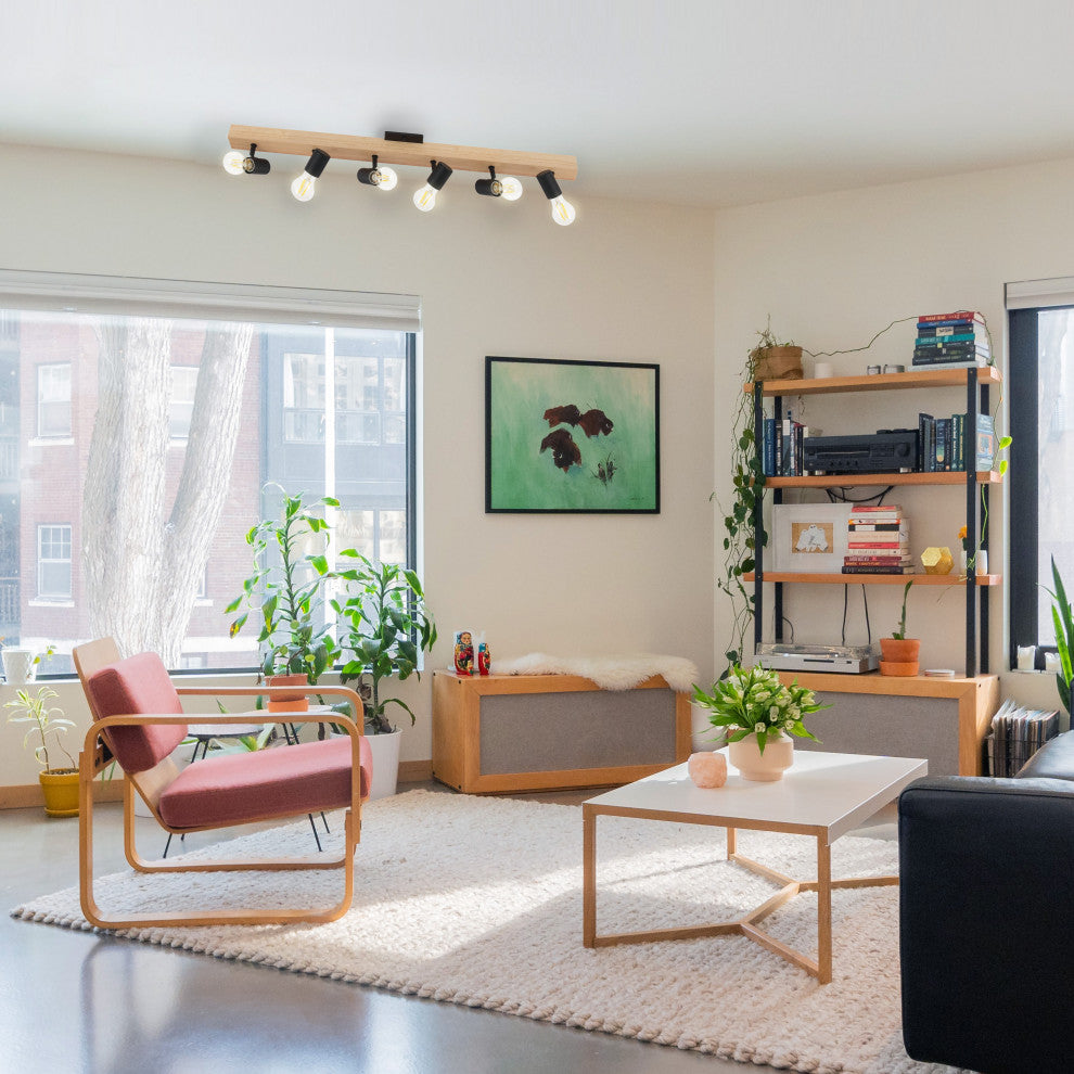 Kingswood, 6-Light Track Light, Black, Natural Finish