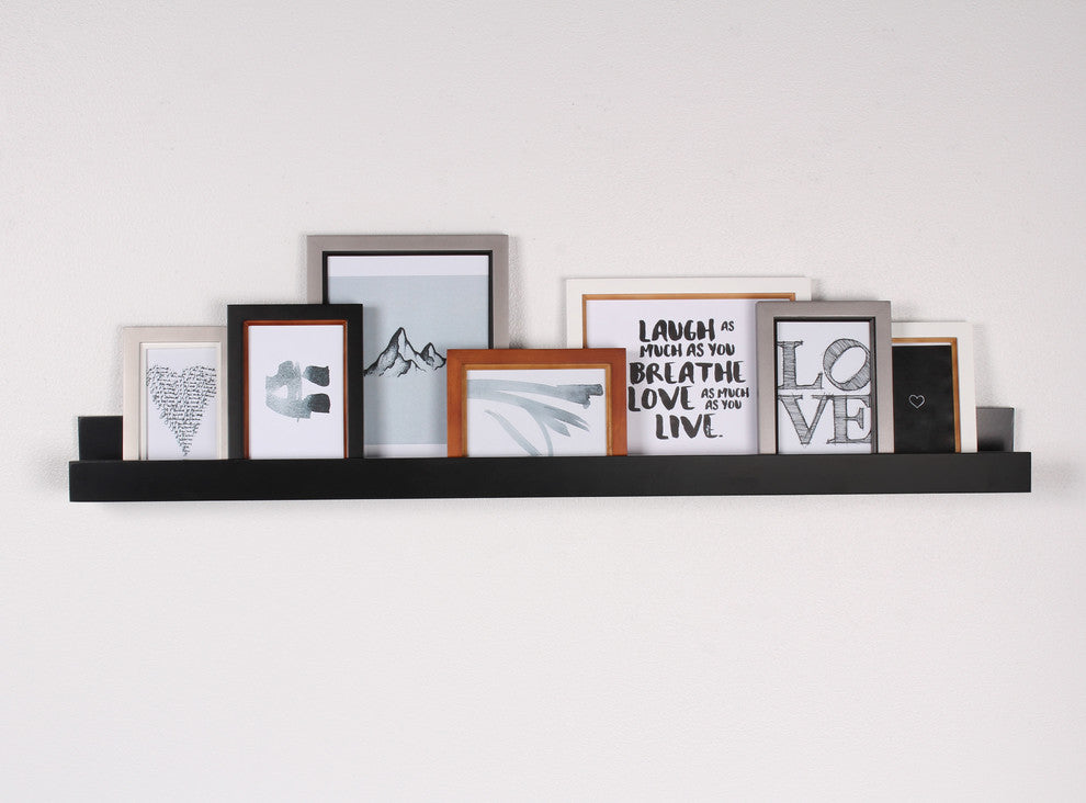 Levie Wooden Picture Ledge Wall Shelf, Black 42