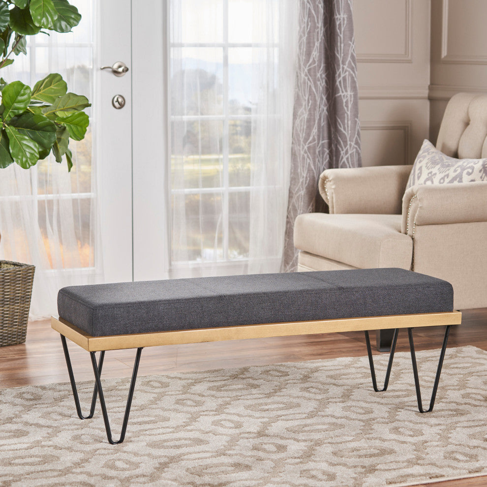 GDF Studio Elaina Industrial Modern Fabric Bench, Dark Charcoal