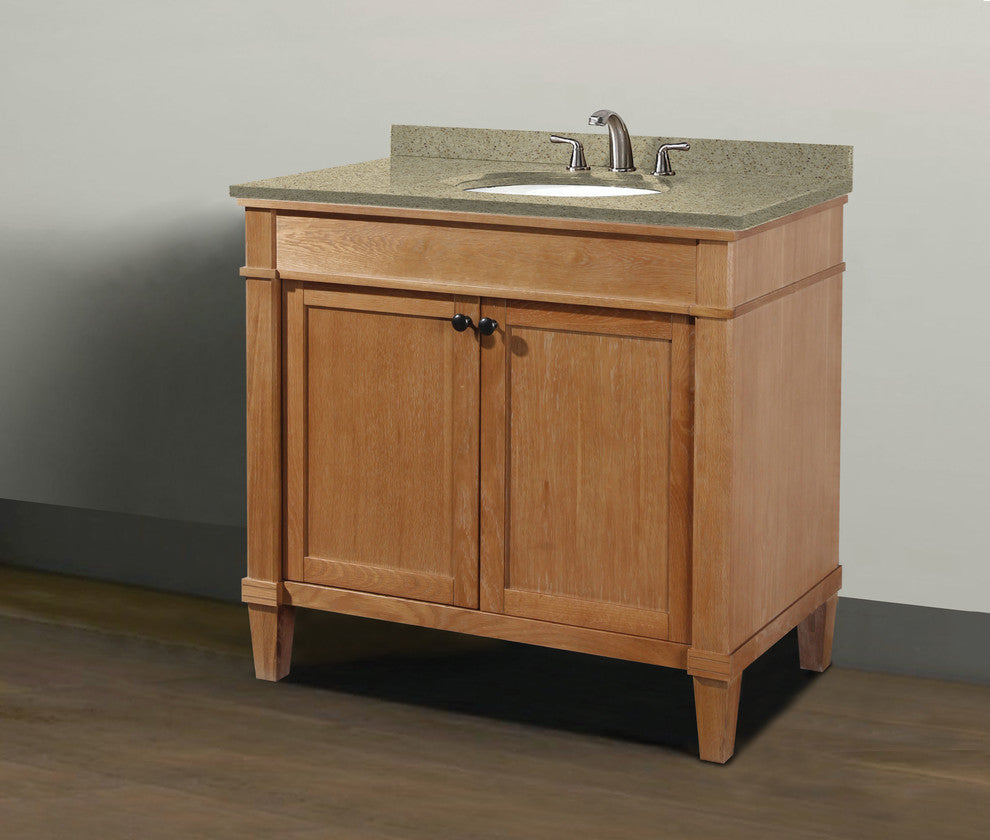 Cambridge 36" Vanity with Quartz Nova Cafe Latte Top and White Bowl Installed