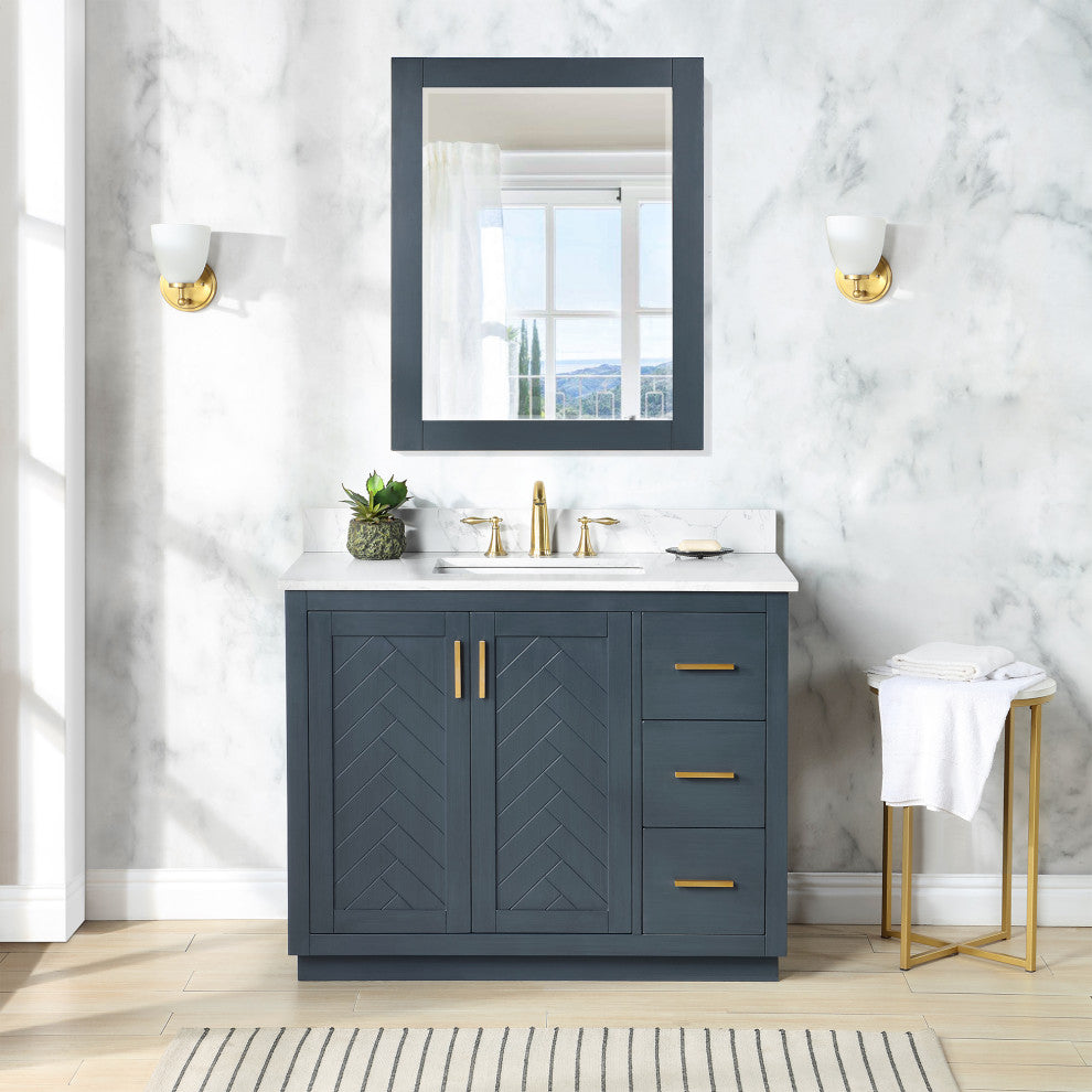 Gazsi Charcoal Blue Bathroom Vanity Set, 42", With Mirror