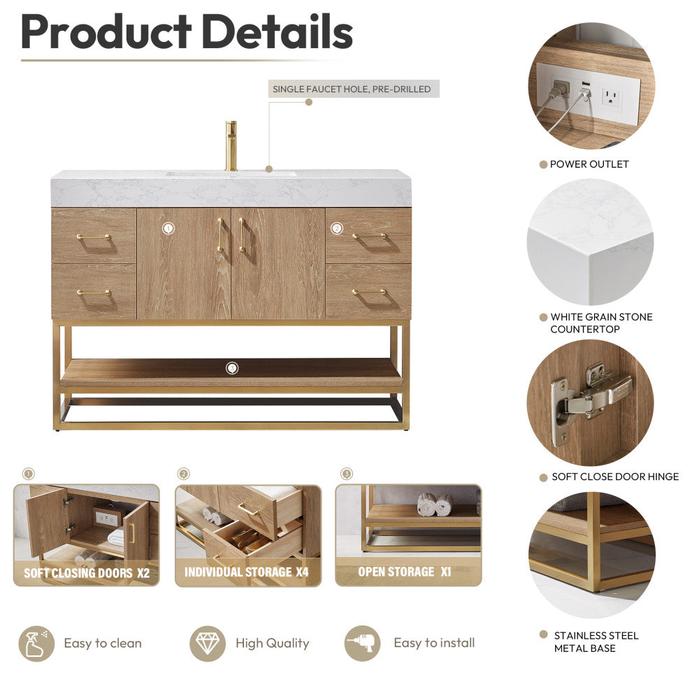 Alistair Vanity, North American Oak, 48 Inch, With Mirror