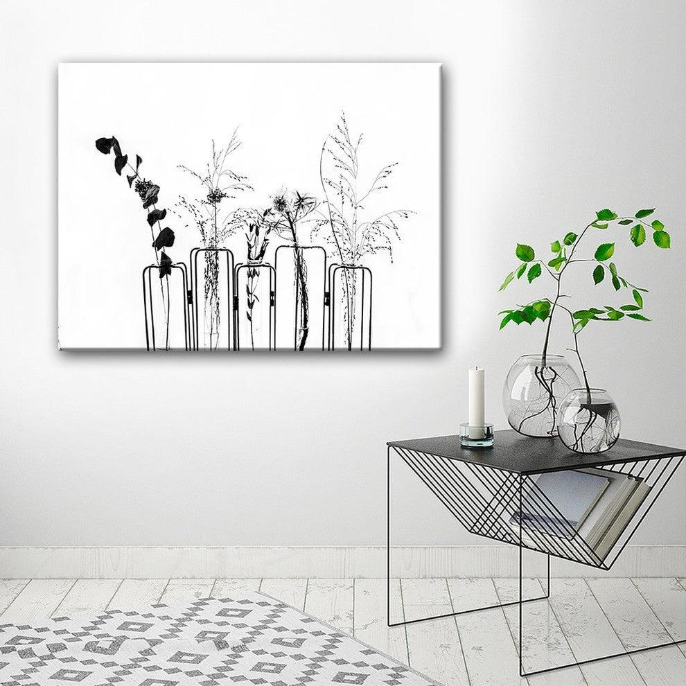 Black Flowers on White Background' Canvas Wall Decor