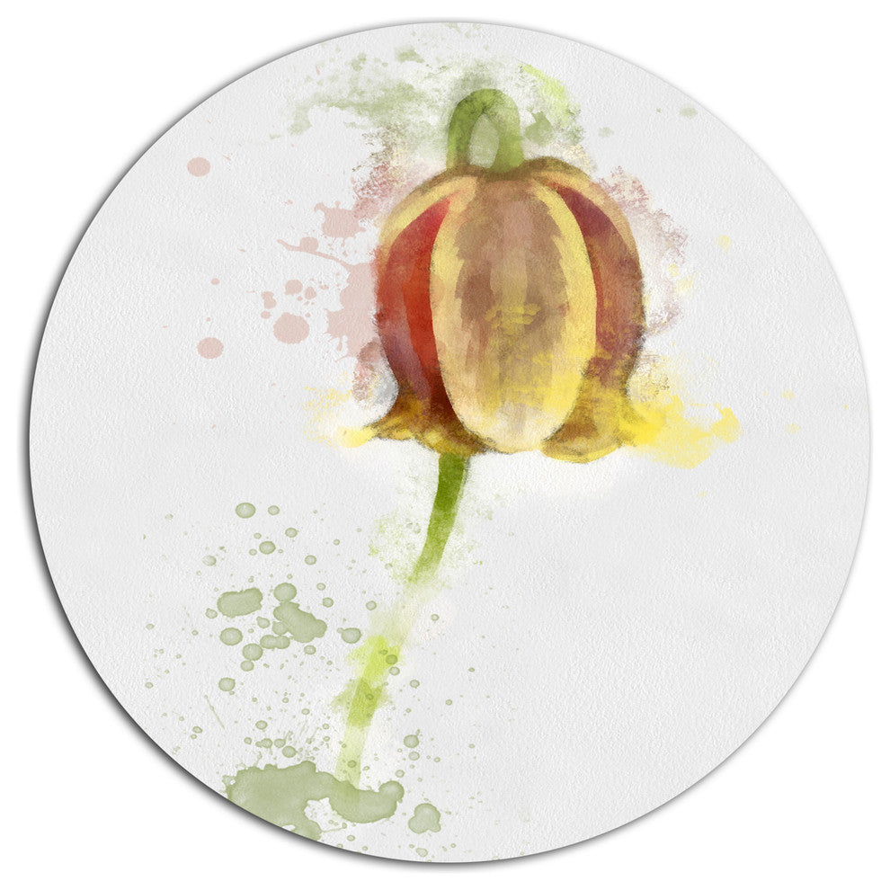 Brown Tulip Sketch Watercolor, Modern Floral Disc Metal Wall Art, 23"