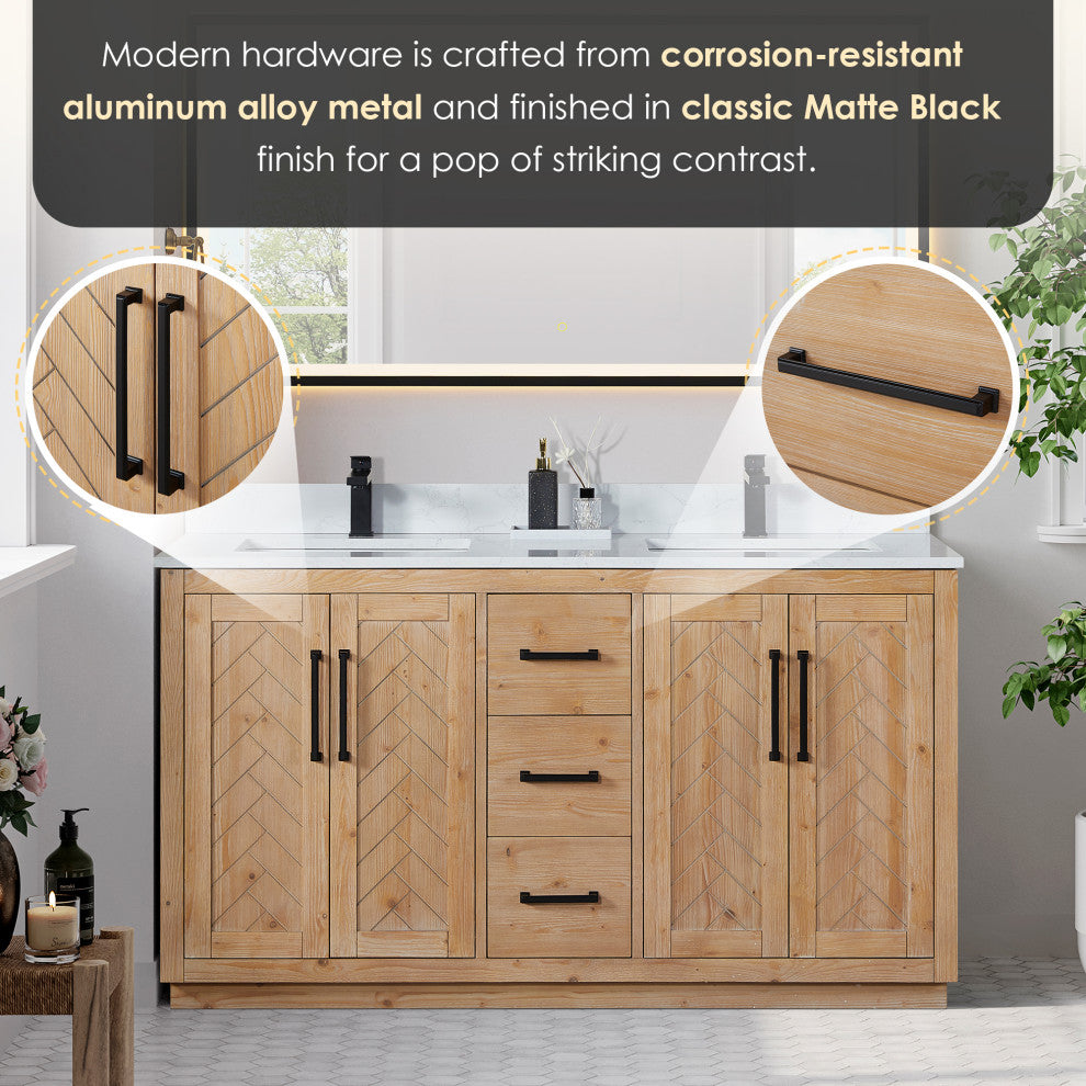 Anais Vanity Grain White Engineered Stone Countertop, Light Brown, 60", No Mirror