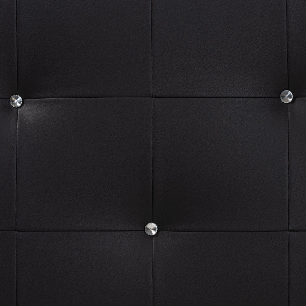 Dalini Queen Black Faux Leather Headboard With Faux Crystal Buttons