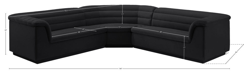 Cascade Upholstered Modular Sofa, Black, Velvet, Corner Sectional