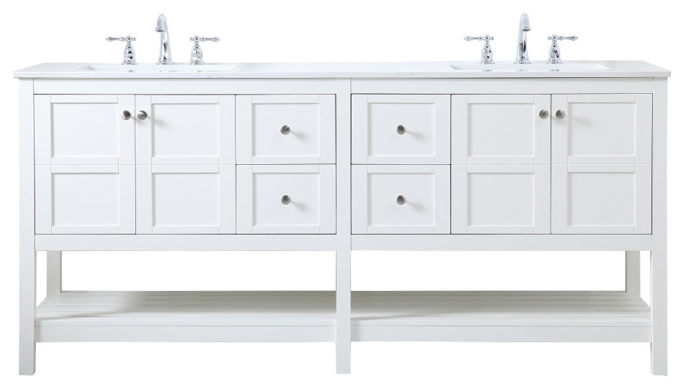 White 72" Double Sink Bathroom Vanity