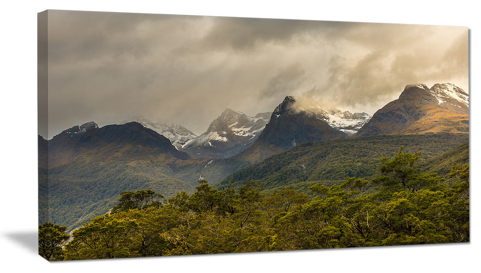 "Green Mountains Under Stormy Clouds" Landscape Art Print Canvas, 40"x20"
