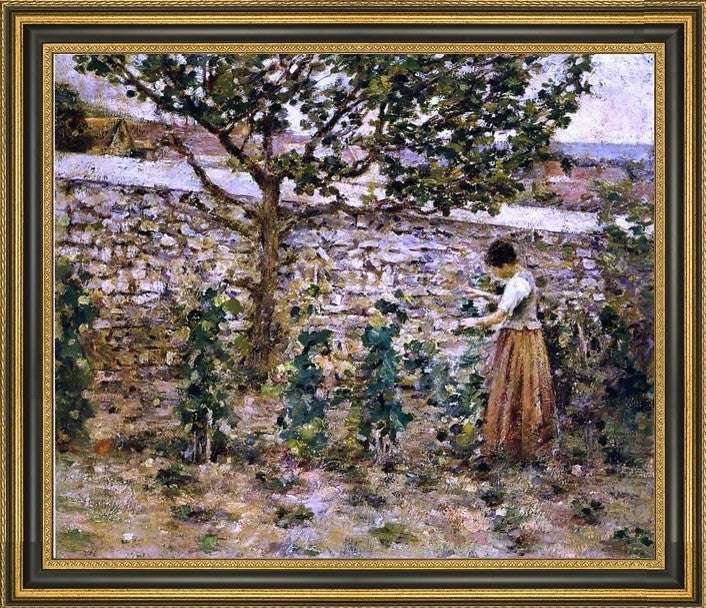 Theodore Robinson in the Garden Framed Premium Canvas Print, 16"x20"