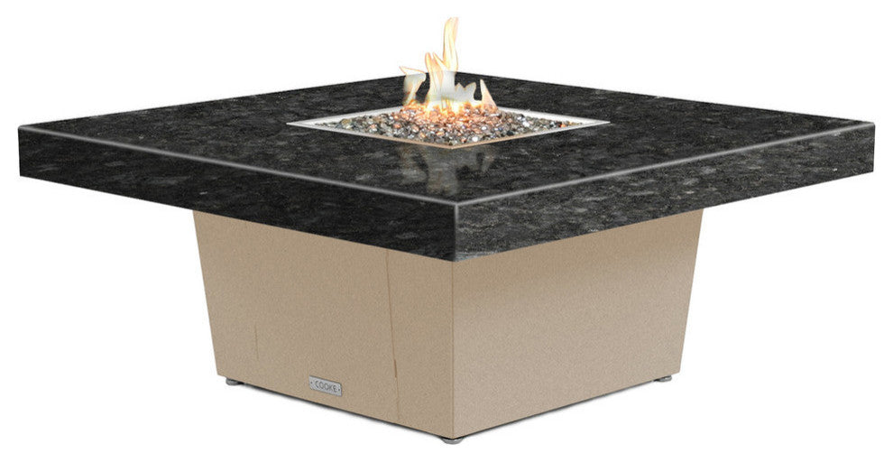 Square Fire Pit Table, 48x48, Chat Height, Natural Gas, Black Pearl Granite Top