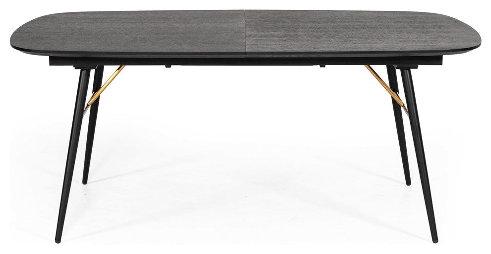 Modrest Billy Modern Black Oak and Gold Extendable Dining Table