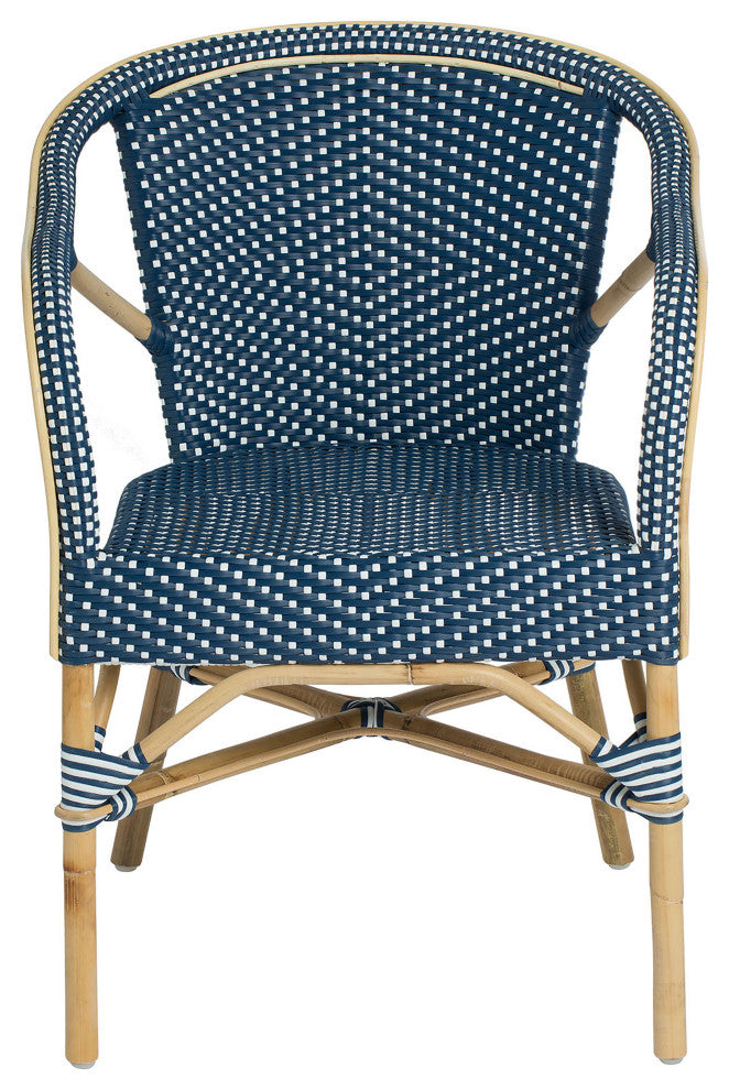 Madeleine Outdoor Bistro Arm Chair, Navy/White