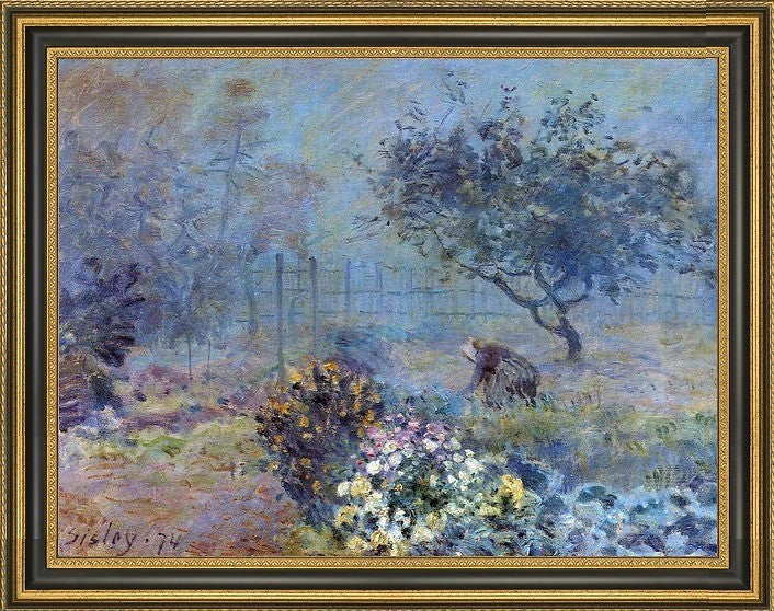 Alfred Sisley Foggy Morning Voisins Framed Premium Canvas Print, 18"x24"