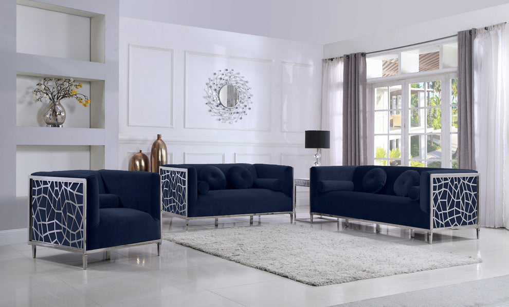 Opal Velvet Upholstered Loveseat, Navy