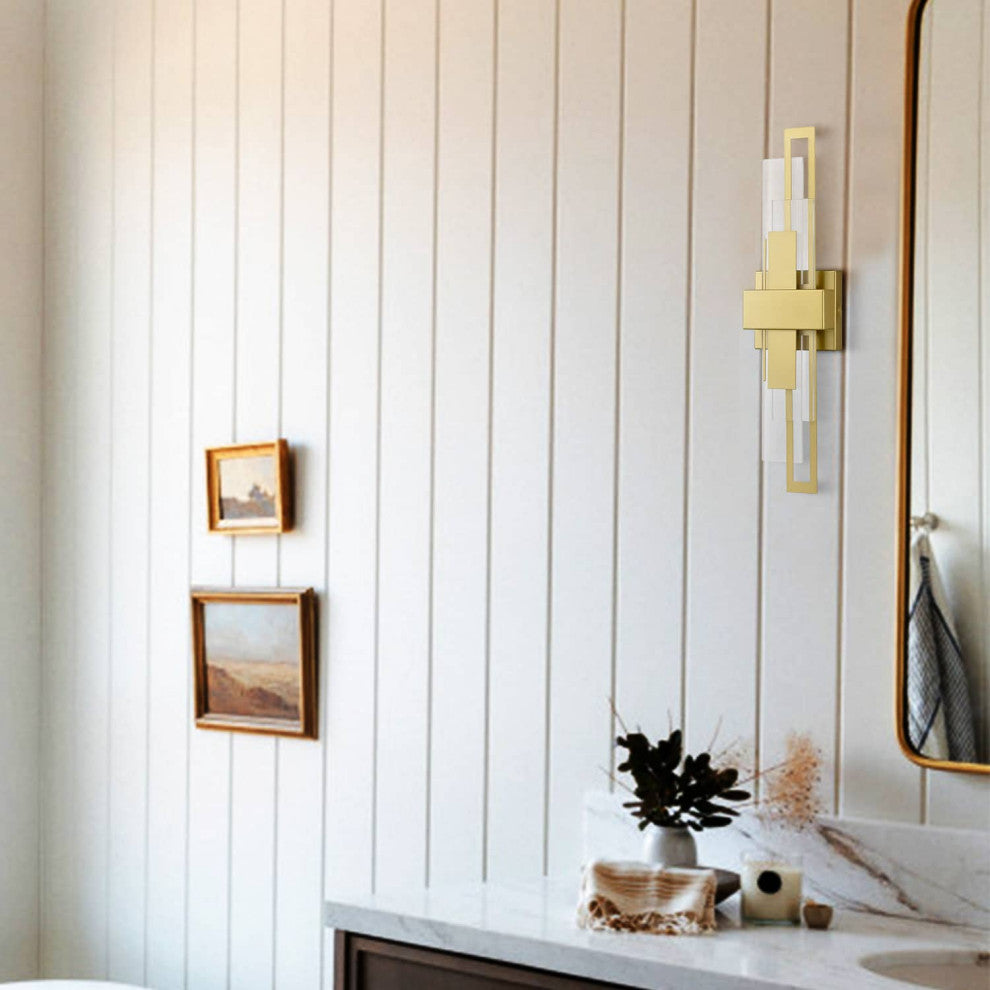 Modern Rectangle LED Wall Sconce Gold With Acrylic Shade 4000K