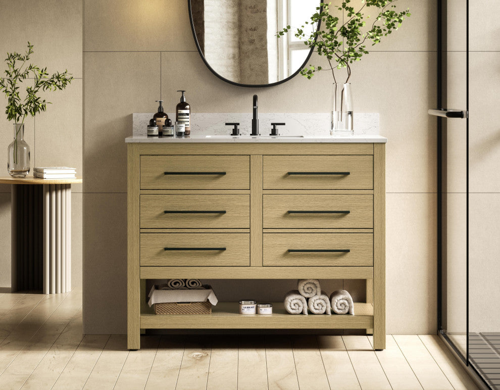 Home Living 42" Single Bathroom Vanity, Honey Brown With Backsplash