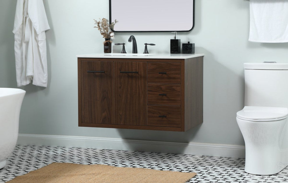Home Living 22" Midcentury Modern Walnut-Light Bathroom Vanity