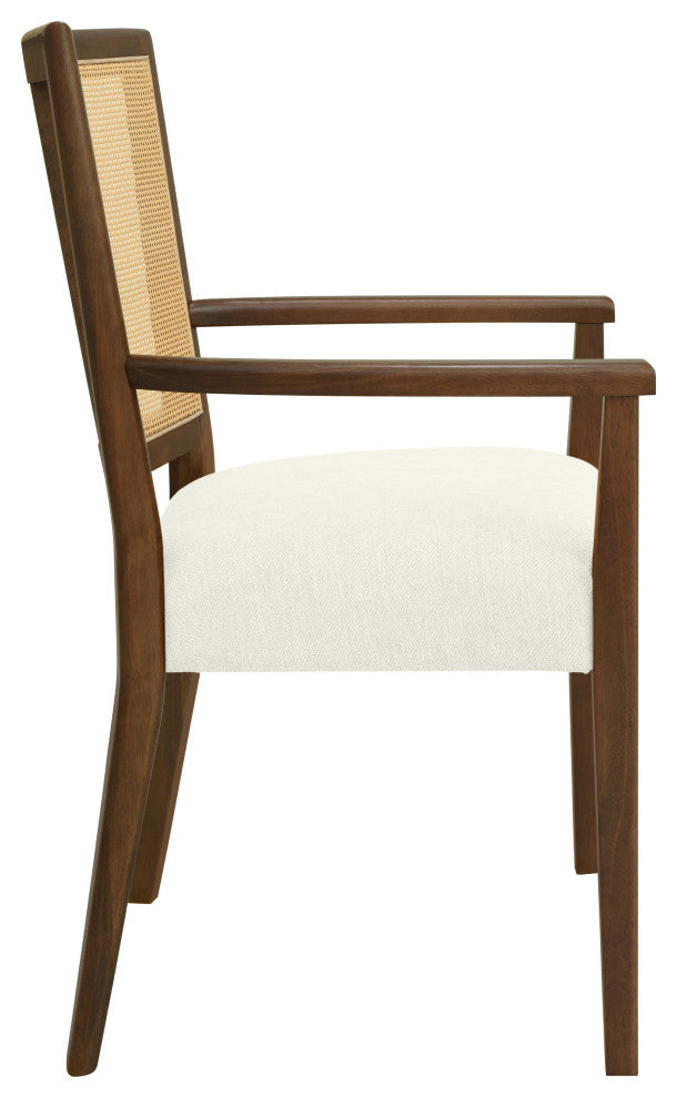 GDF Studio Modern Rattan Backrest Dining Chairs, Seat, Set of 2, Walnut/Beige
