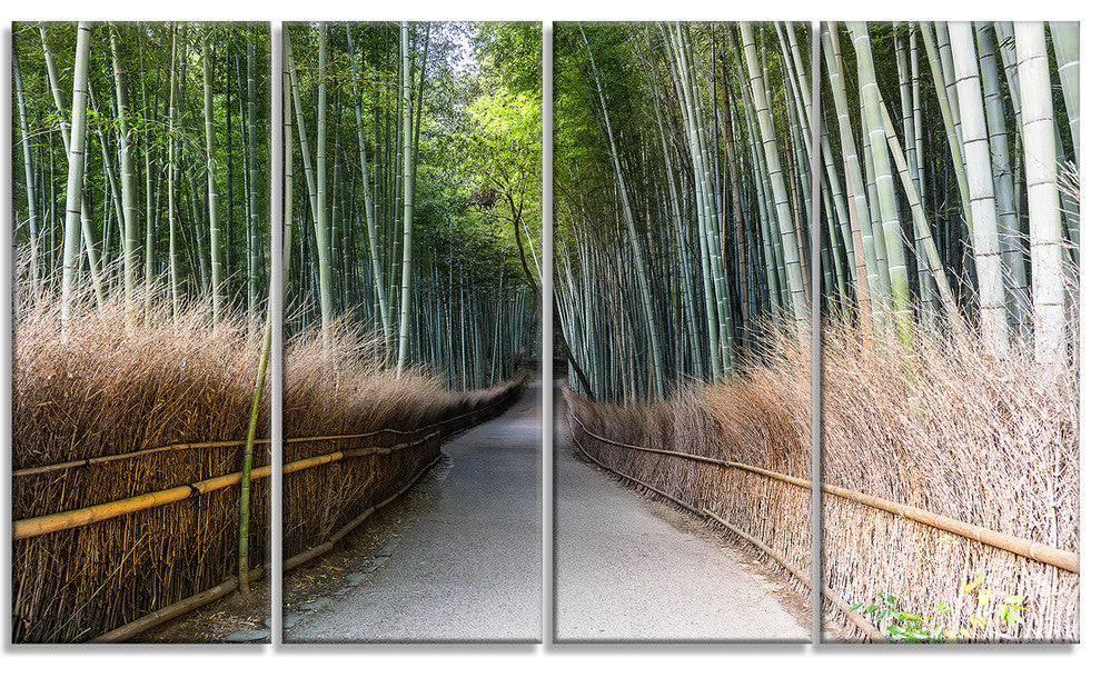 "Straight Path in Bamboo Forest" Forest Canvas Wall Art Print, 4 Panels, 48"x28"
