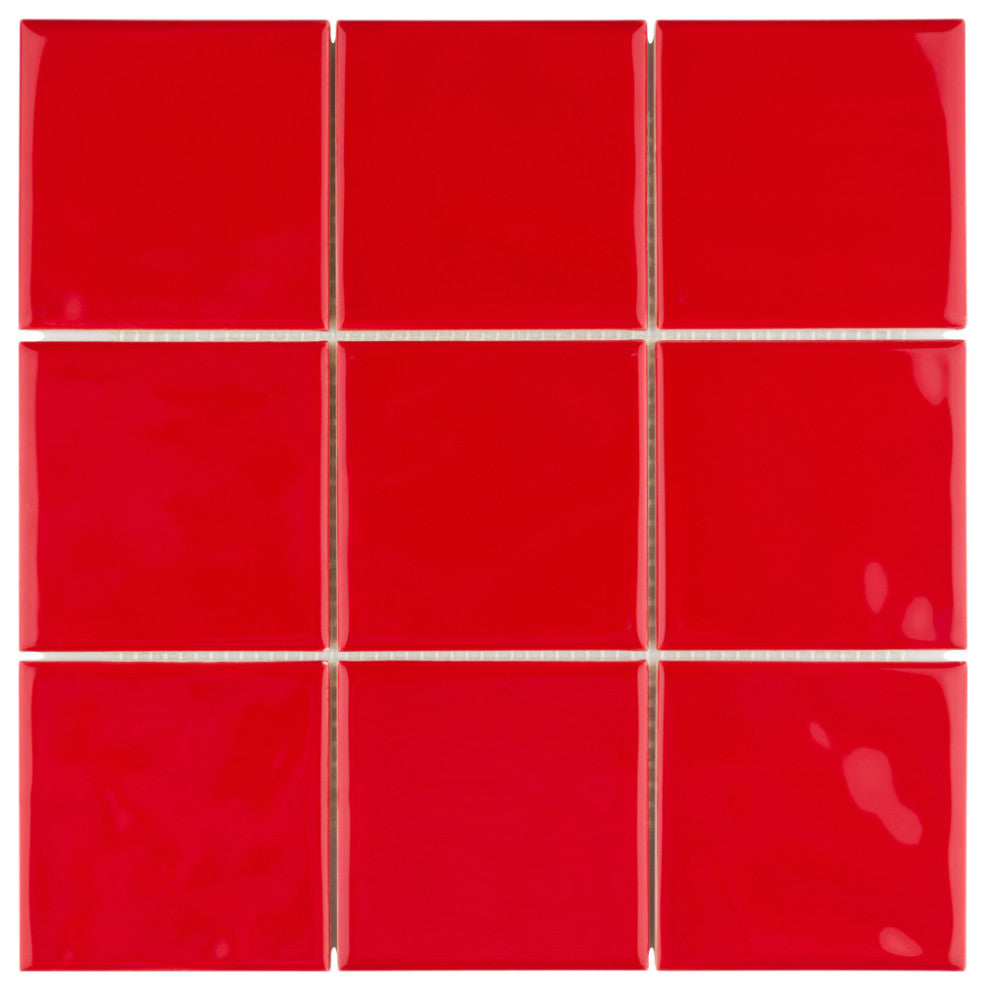 Twist Square Ceramic Mosaic Tile, Red Cherry
