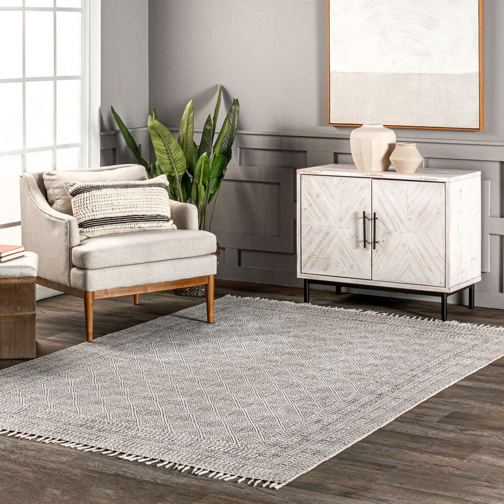 Nuloom Flatweave Sparkling Moroccan Tribal Trellis Area Rug, Ivory 5'x8'