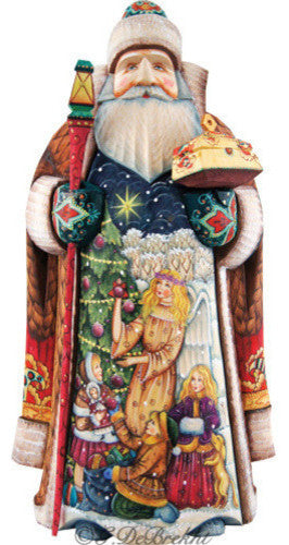 Artistic Wood Carved Santa Claus Holly Tree Sculpture