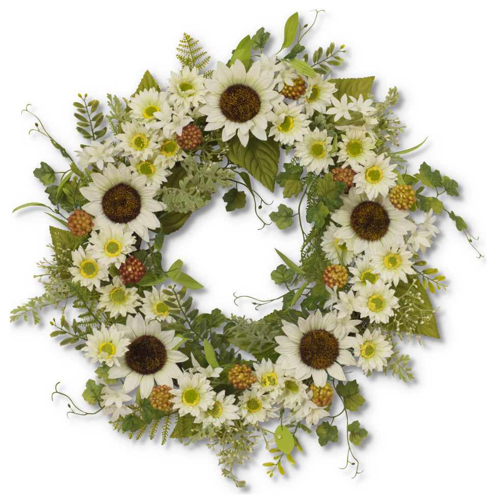 24" Sunflower Wreath With Berry Accents