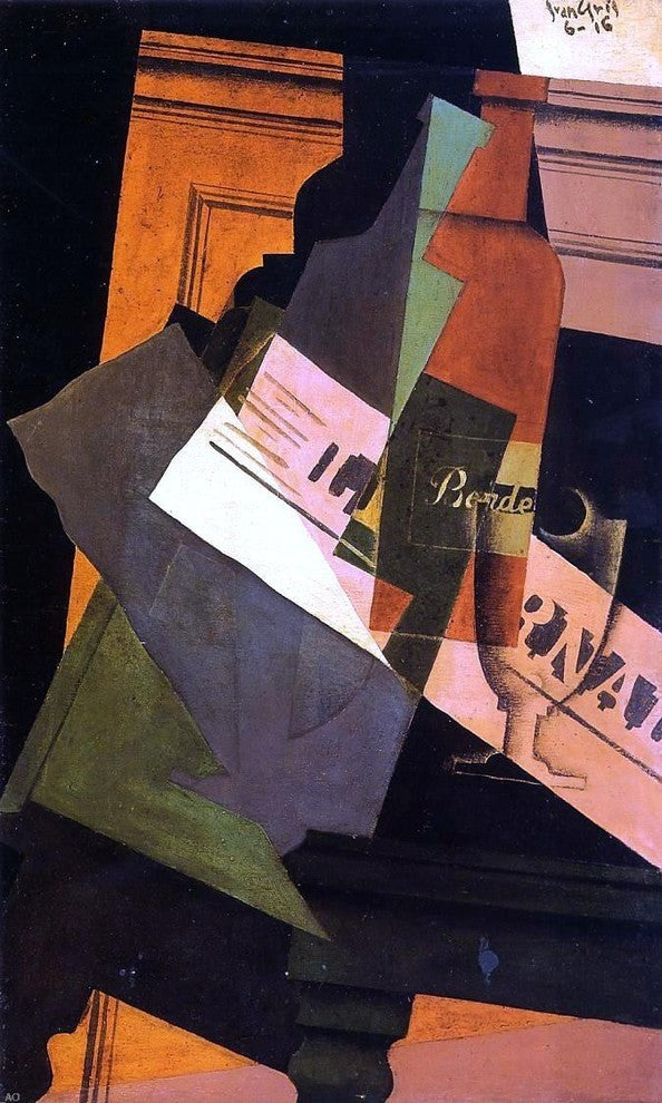 Juan Gris Bottle, Glass and Newspaper - 18" x 27" Premium Canvas Print