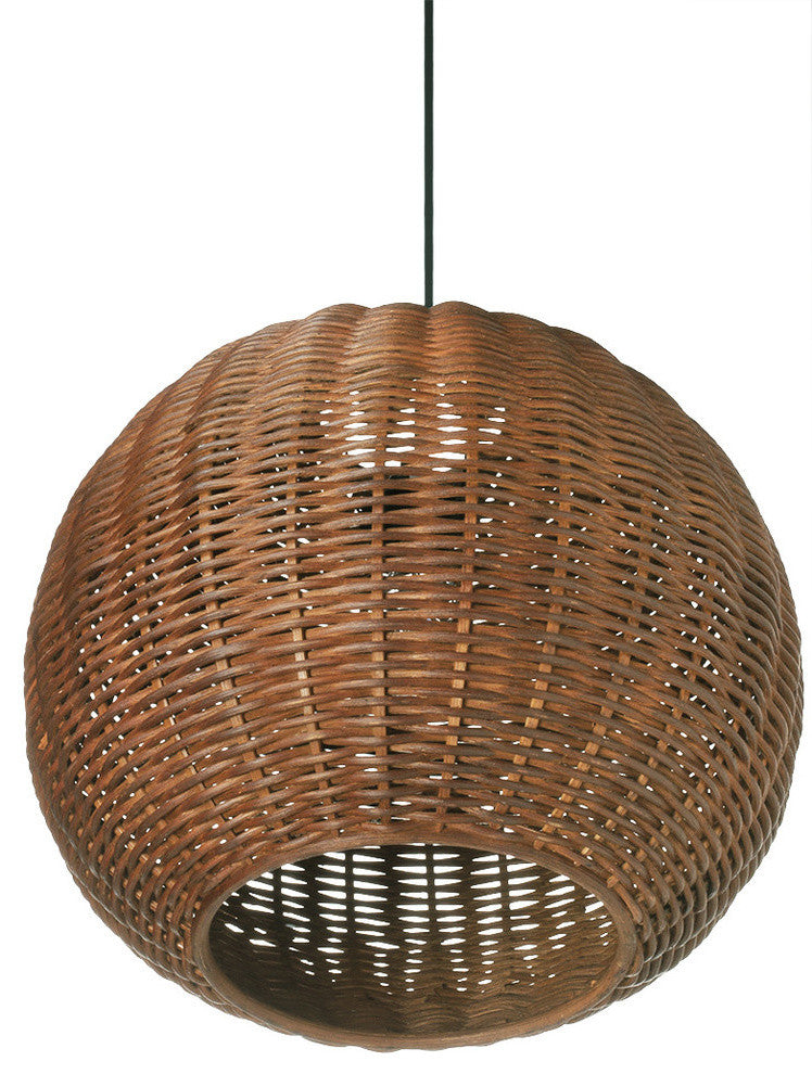 Handwoven Wicker Ball Pendant Light, Natural, Brown
