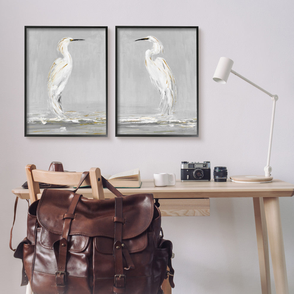 Beautiful Tranquil Calming White Birds Nature Painting, 2pc, each 24 x 30