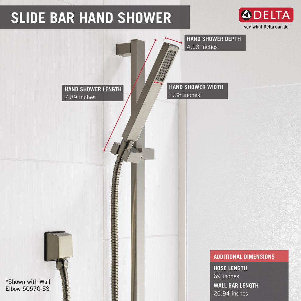 Delta Vero Premium Single-Setting Slide Bar Hand Shower, Stainless, 57530-SS