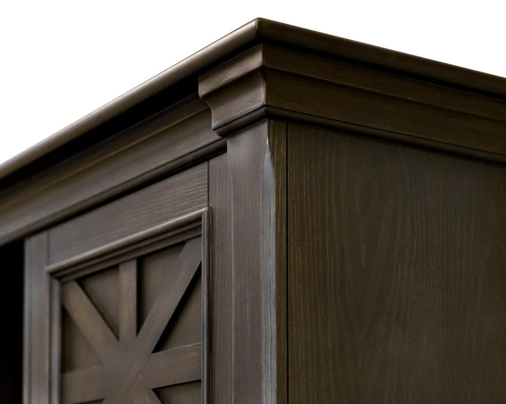 Traditional Wood Hutch With Doors Fully Assembled Dark Brown